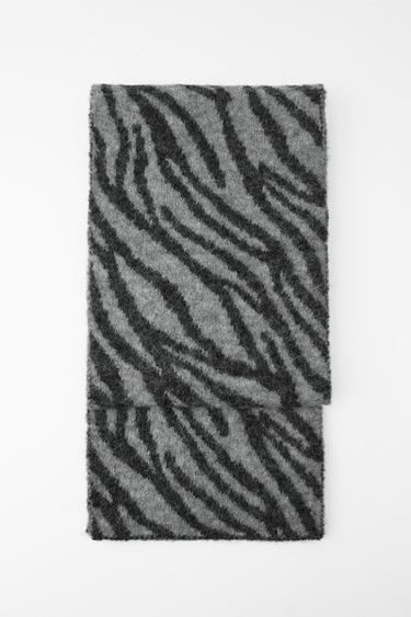 ANIMAL PRINT KNITTED SCARF - Grey by Zara - Image 0