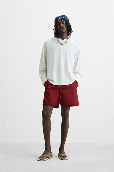 Zara COTTON - LYOCELL BERMUDA SHORTS - Maroon