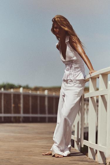 TOP GABARDINE HALTER - Blanc de Zara