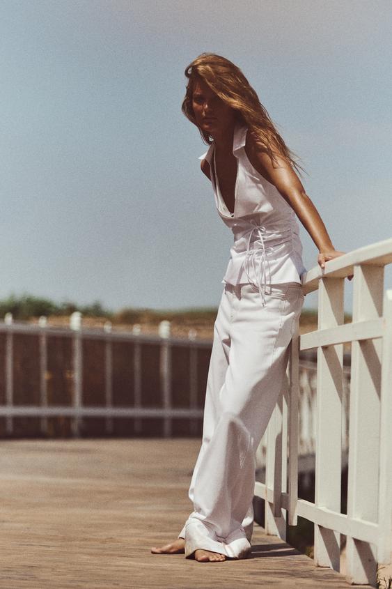 TOP GABARDINE HALTER - Blanc de Zara - Image 0