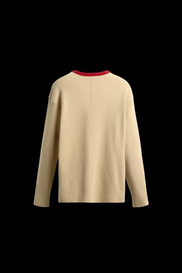 T-SHIRT MIT KARO-STRUKTUR UND KONTRAST - grau-beige von Zara