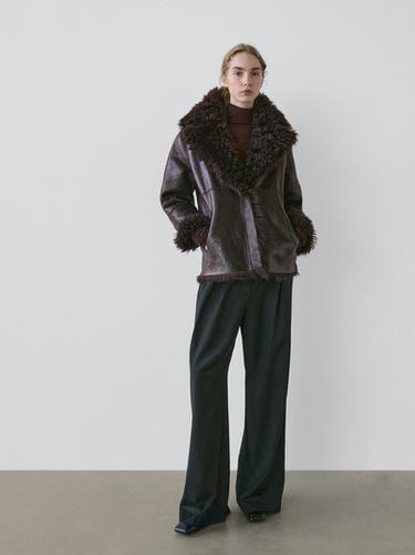 Zara Sheepskin leather coat with lapel collar - STUDIO - Brown