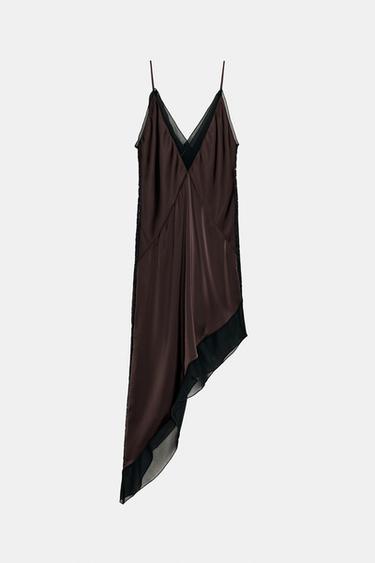 ROBE MI-LONGUE SATINÉE ASYMÉTRIQUE - Marron de Zara - Image 6