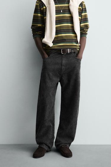 بنطلون BAGGY FIT بطبعة مغسولة - رمادي داكن الخاص بـ Zara