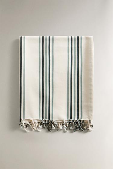 STRIPED COTTON WRAP BEACH TOWEL - Sea green by Zara - Image 2