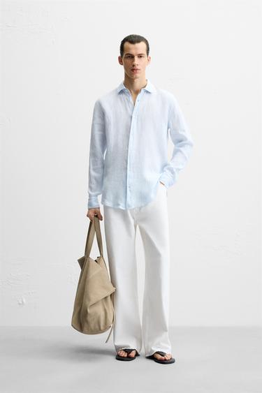 100% LINEN SHIRT - Light blue by Zara - Image 0