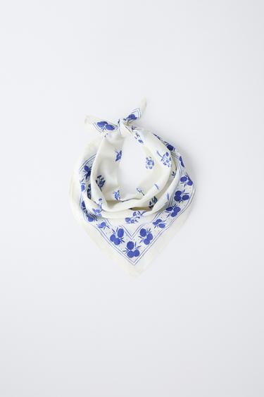 BANDANA CARRÉE FLEURS - Bleu de Zara - Image 0