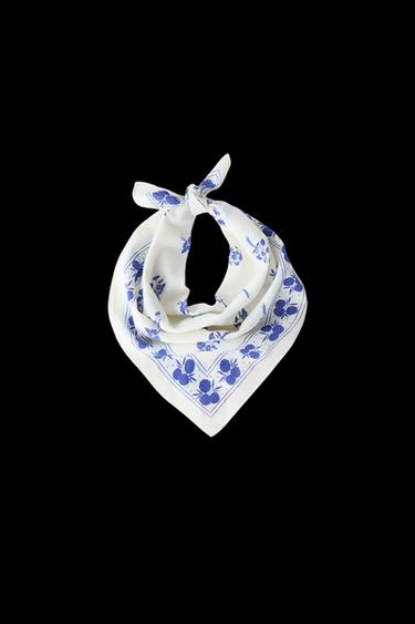 Zara SQUARE FLORAL BANDANA - Blue - Image 0