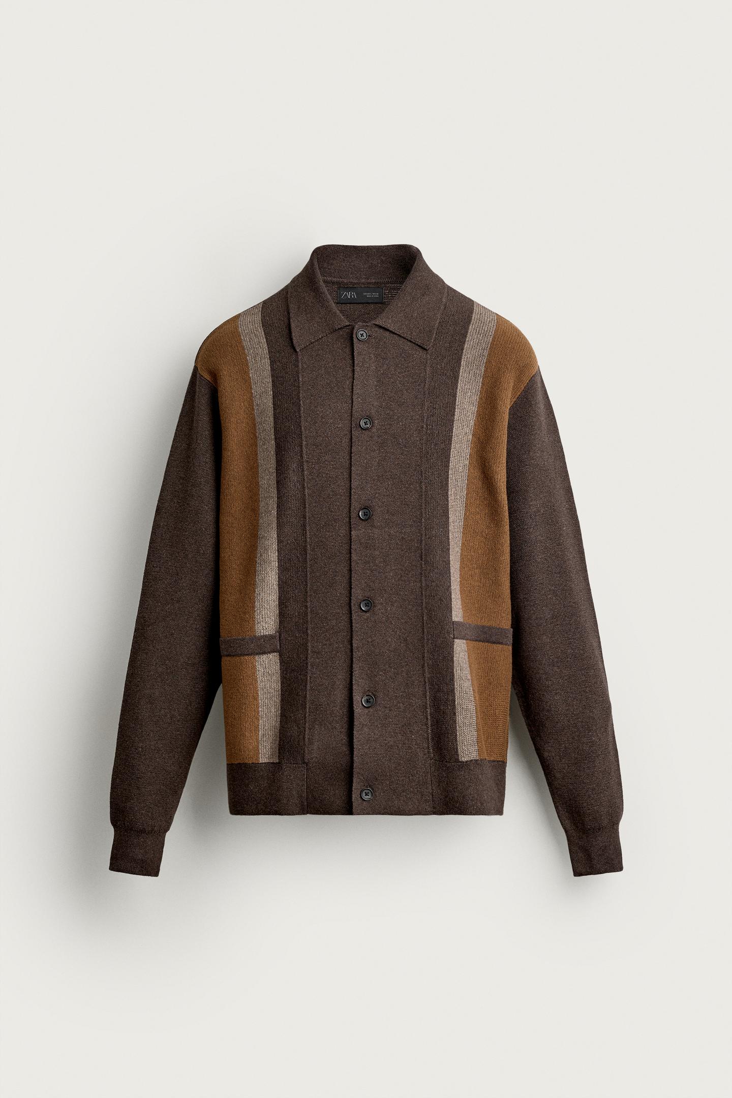 Мужской кардиган Zara Colorblock, цвет: Коричневый — фото 6
