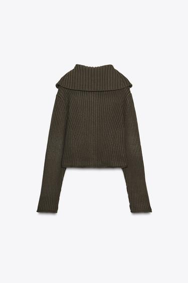 RIB KNIT CARDIGAN WITH BUTTONS - Dark khaki de Zara - Image 3