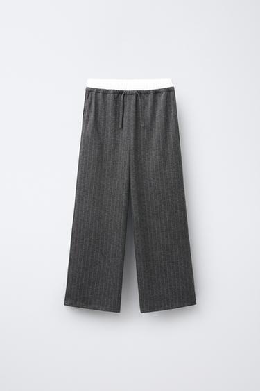 Zara DOUBLE WAISTBAND PINSTRIPE WIDE LEG PANTS - Anthracite grey - Image 0