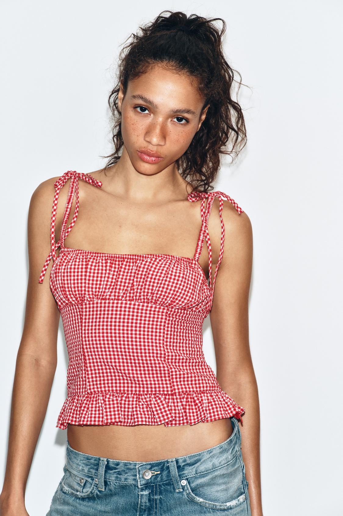 ZARA GINGHAM RUCHED TOP