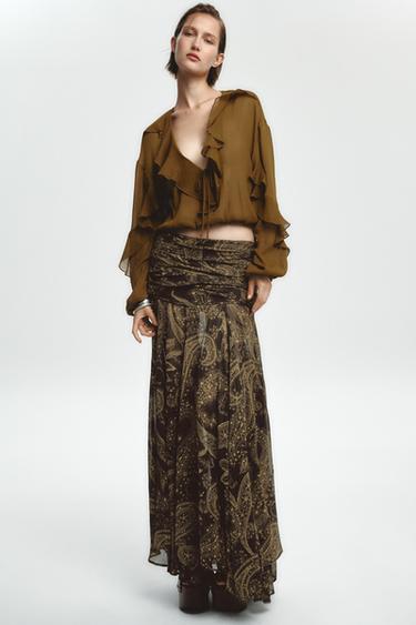 FALDA ESTAMPADA ZW COLLECTION - Marrón de Zara