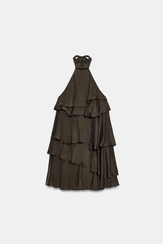 zara brown ruffle dress Zara Ruffled Brown Dress(Size Small)
