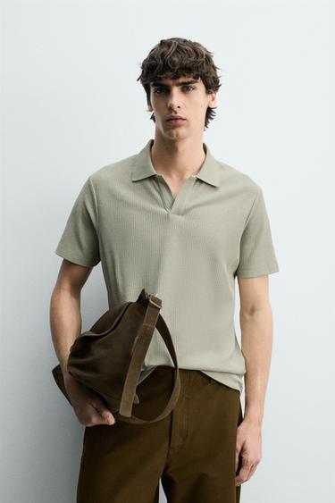Zara POLO SA VERTIKALNOM TEKSTUROM – zelena / plava
