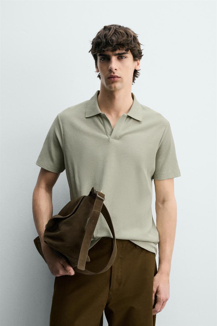 ZARA REGULAR FIT TEXTURED COTTON POLO SHIRT