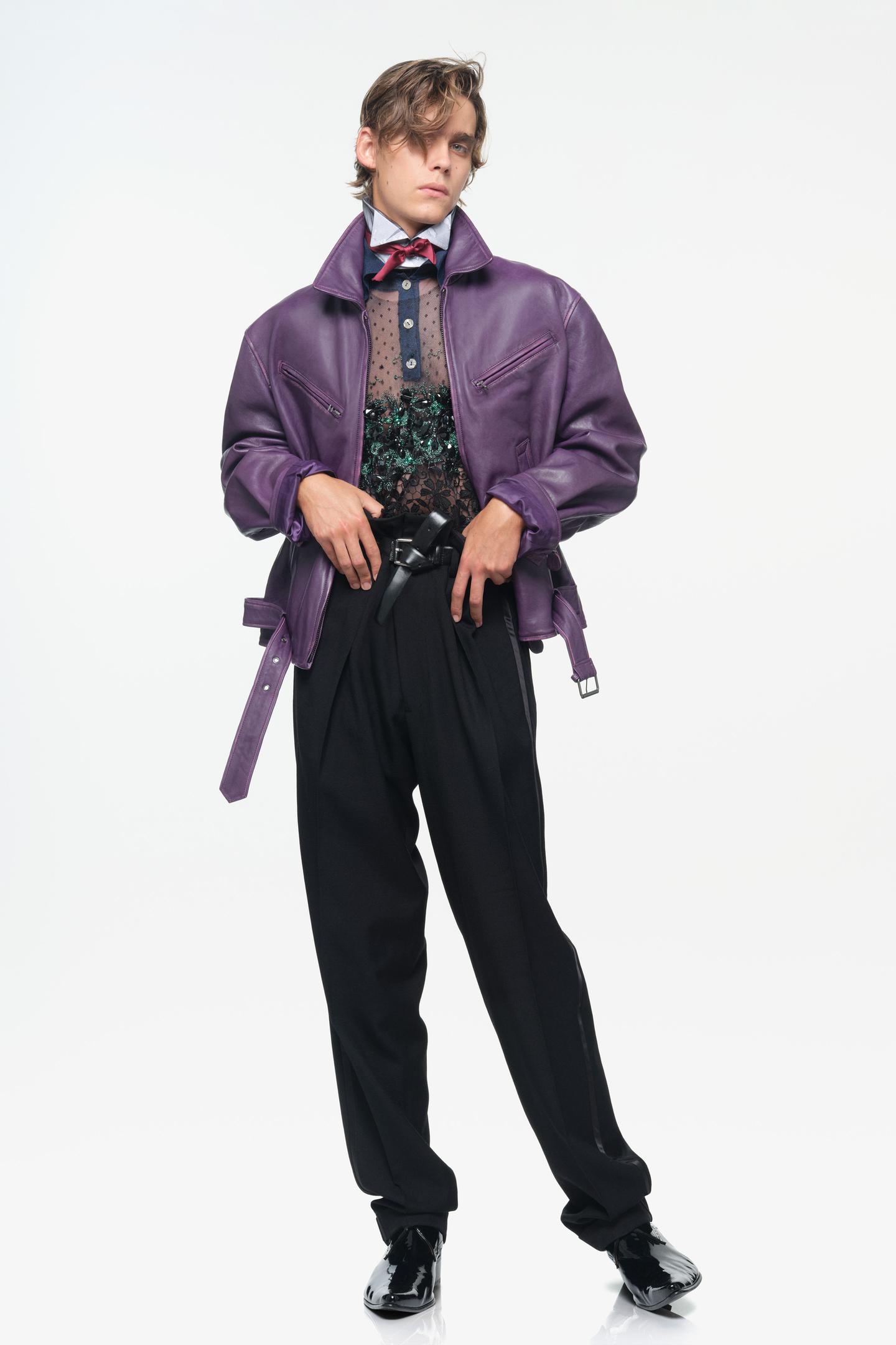 Мужская куртка Zara Limited Edition Leather Biker, цвет: Фиолетовый