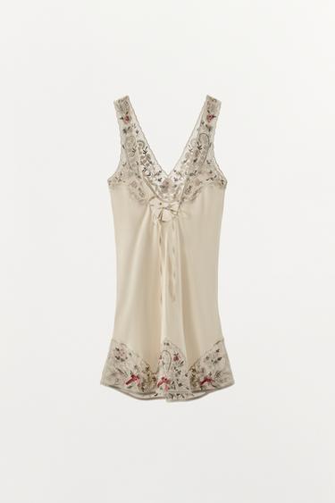 ROBE EN TULLE BIMATIÈRE BRODÉE FANTAISIE - Écru de Zara - Image 5