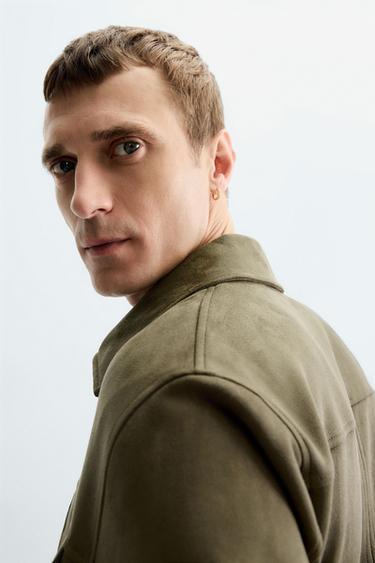 FAUX SUEDE OVERSHIRT - Olive green by Zara - Image 5