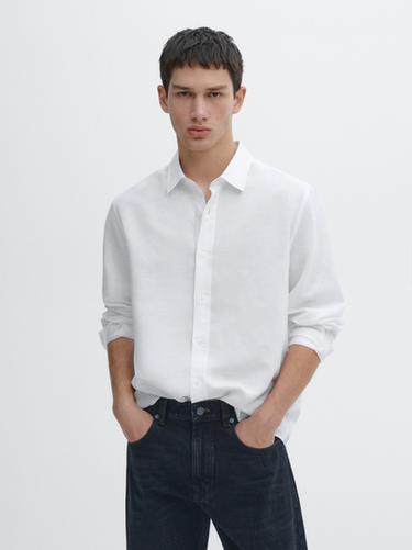 Zara Regular fit cotton blend shirt - White