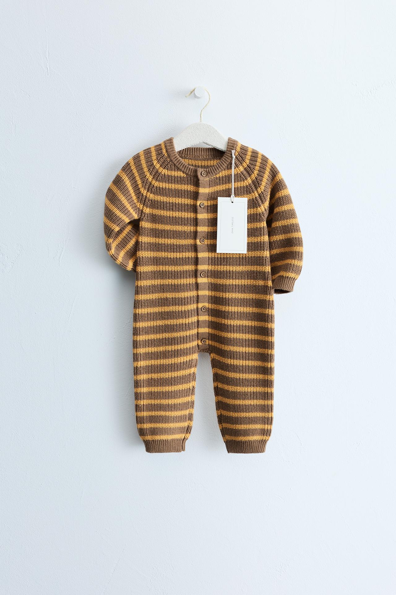 ZARA TIMELESS - STRIPED COTTON AND WOOL BLEND JUMPSUIT — Ocher