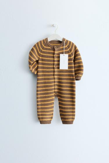ZARA TIMELESS - STRIPED COTTON AND WOOL BLEND JUMPSUIT - Ochre by Zara