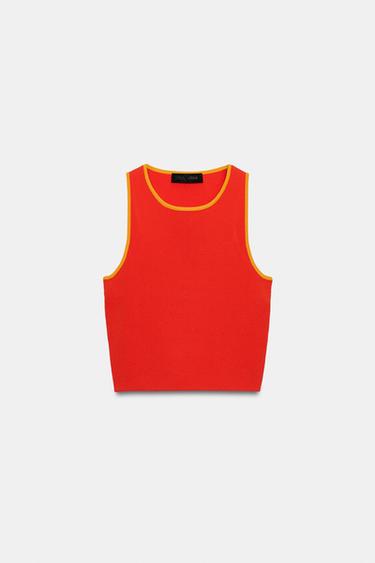 TOP COURT EN MAILLE À LISERÉS CONTRASTANTS - Orange de Zara - Image 5