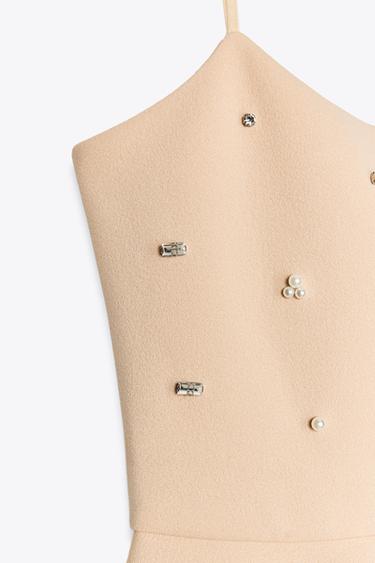 JEWEL-EMBELLISHED VOLUMINOUS SHORT DRESS - Beige-pink by Zara - Image 7