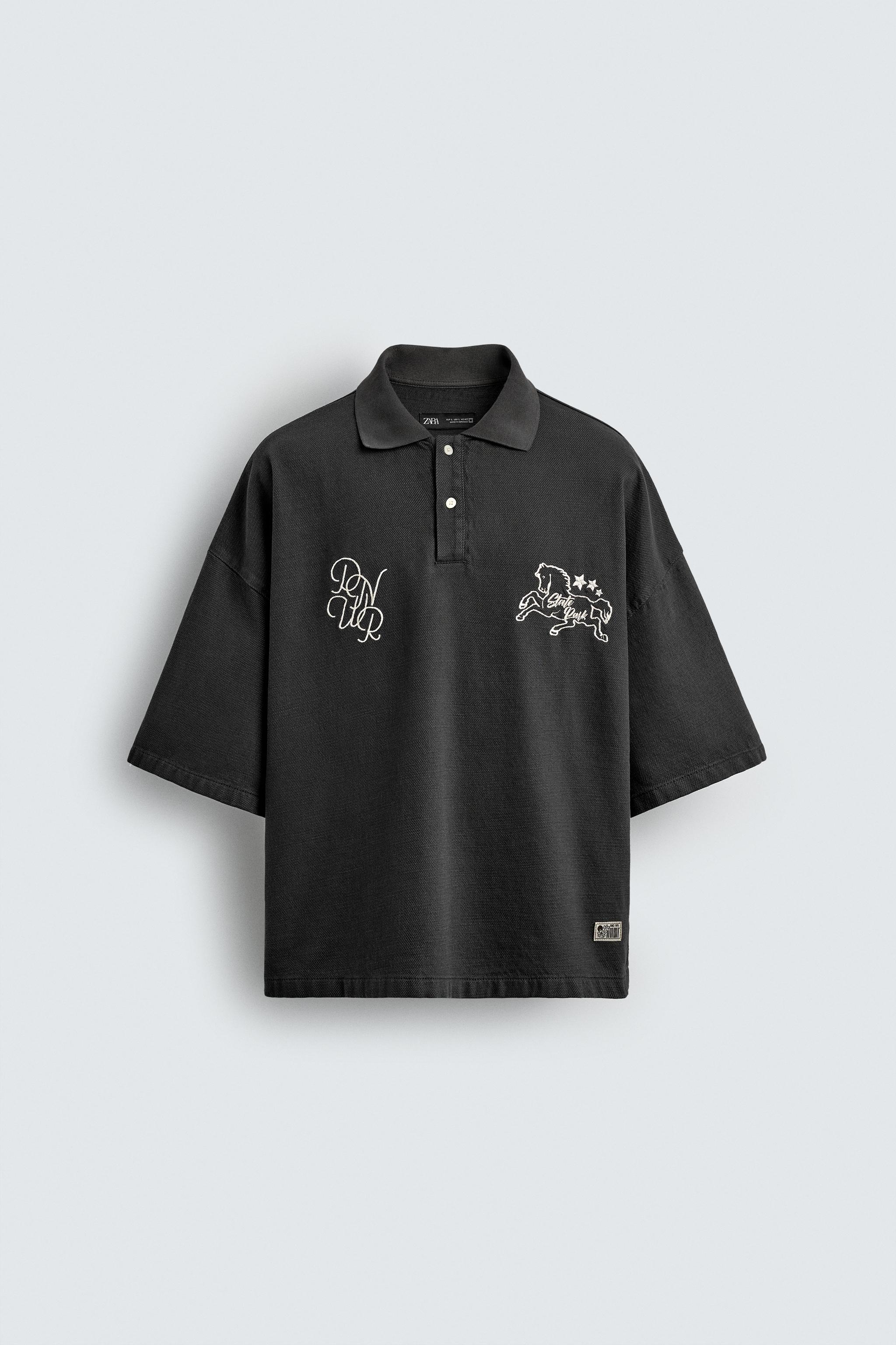 ZARA グラフィックポロシャツ Mサイズ　廃盤　激レア　ゴルフ ボクシーフィット 刺繍入りポロシャツ - グレー | ZARA Japan / 日本