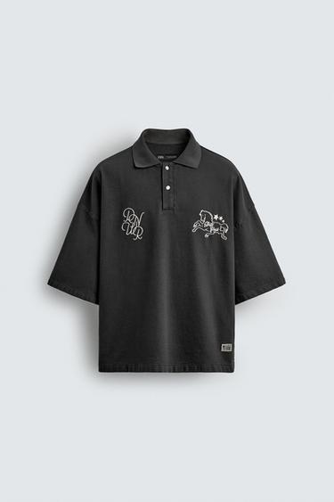 BOXY FIT EMBROIDERED POLO SHIRT - Grey by Zara
