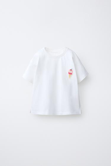 T-SHIRT MED GUMMIPÅSÆTNING - Hvid fra Zara - Billede 0