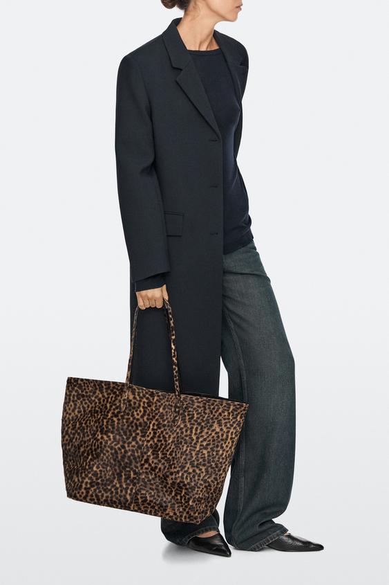 Bolso tote large piel con pelo - Mantequilla de Zara - Imagen 0