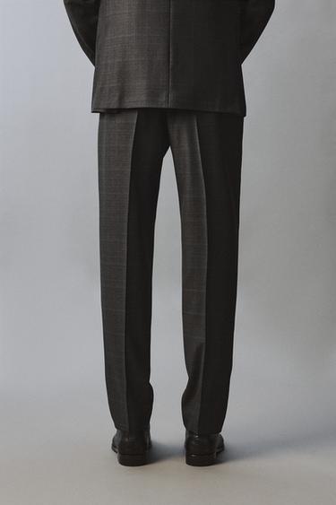 PANTALON DE COSTUME À CARREAUX 100% LAINE - Marengo chiné de Zara - Image 2