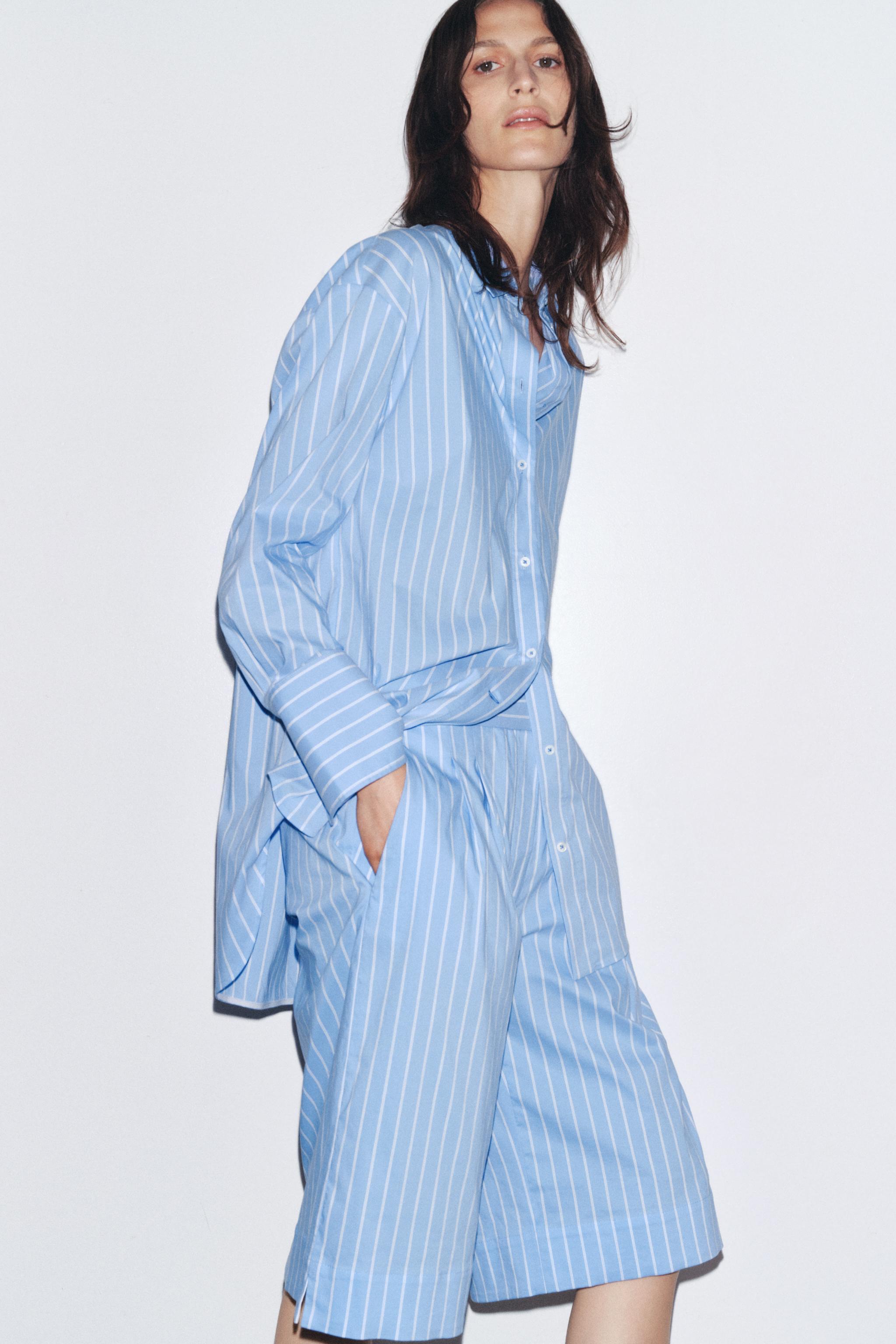 ZW COLLECTION STRIPED OVERSIZED SHIRT - Blue / White | ZARA