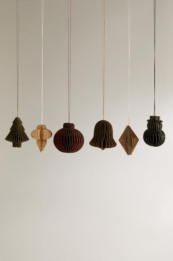 PACK OF PAPER TREE DECORATIONS IN CHRISTMAS SHAPES (PACK OF 12) Light