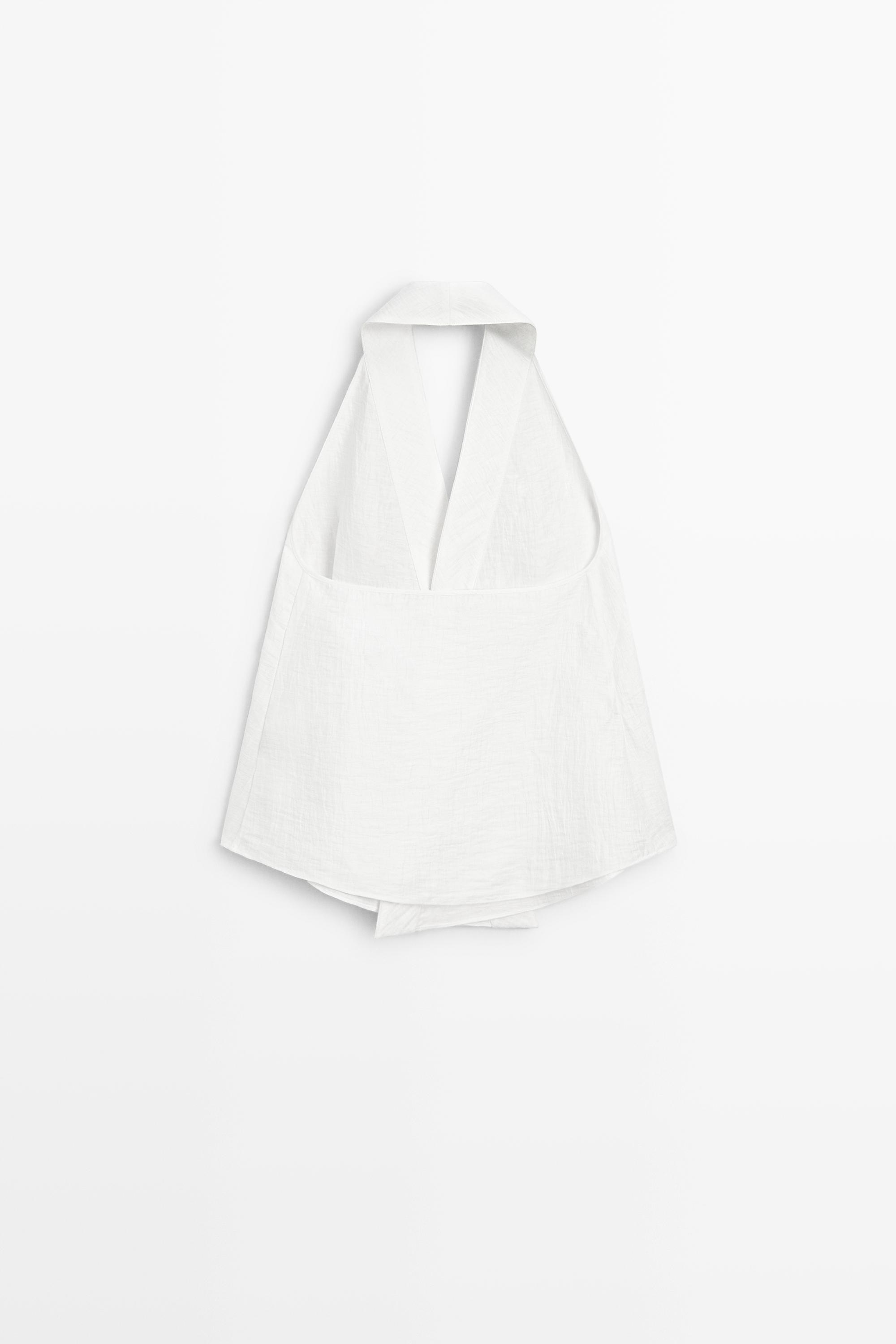 Linen blend crossover halter top