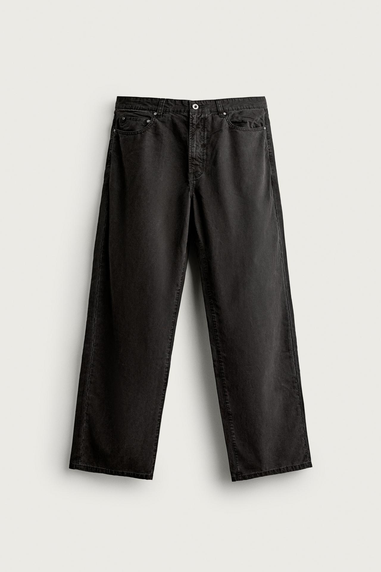 LYOCELL-COTTON STRAIGHT-FIT PANTS — Black