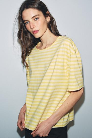 STRIPED SHORT SLEEVE T-SHIRT - Yellow by Zara