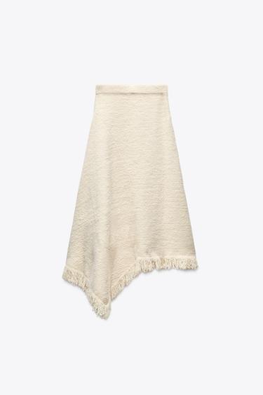 ASYMMETRIC FRINGED KNIT SKIRT - Ecru by Zara - Image 2