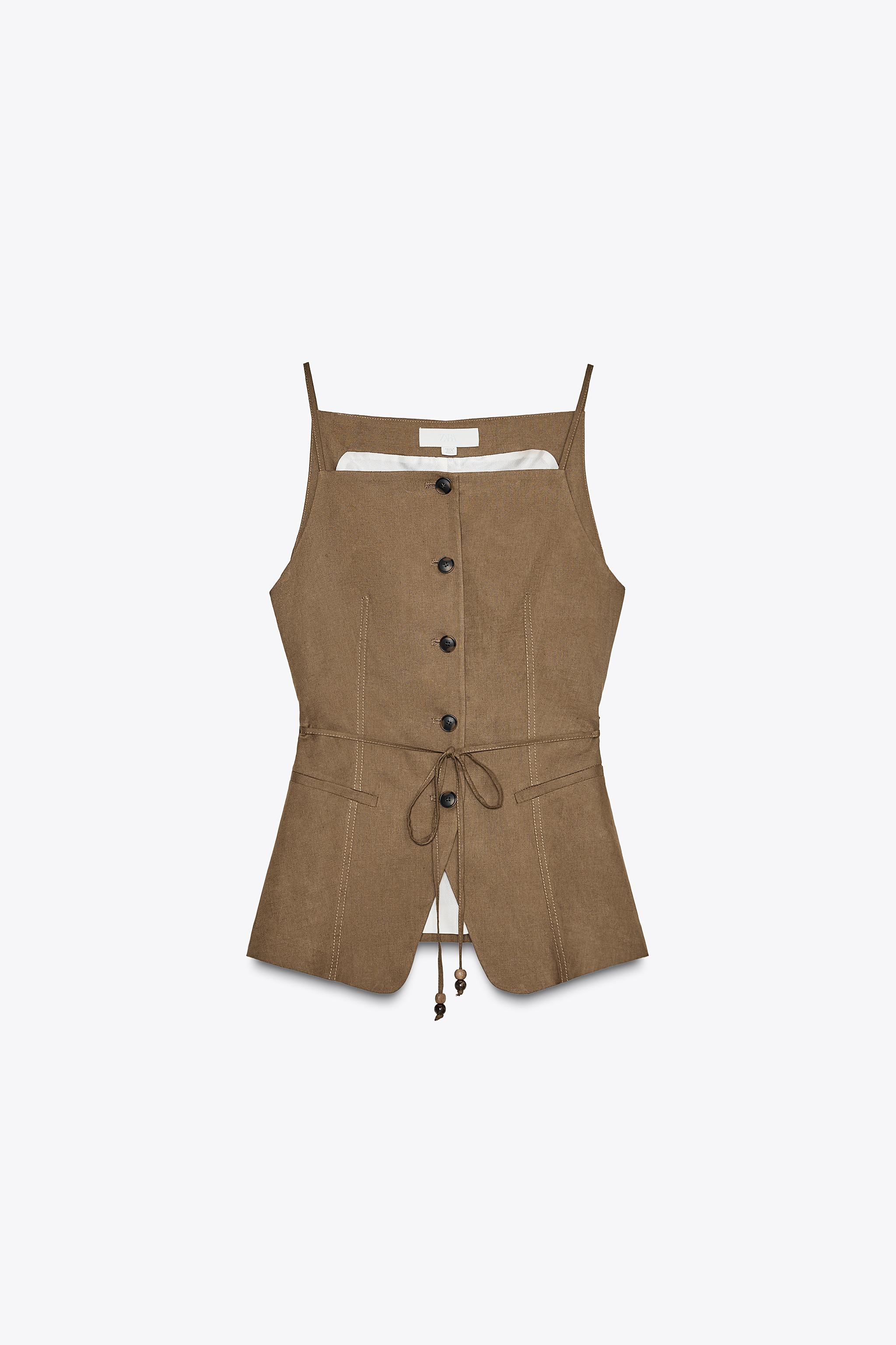LINEN BEADED BELT VEST - Toffee | ZARA United States