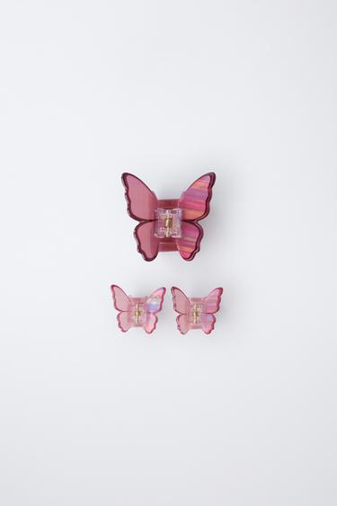 Zara PACK OF THREE BUTTERFLY HAIR CLIPS - Maroon