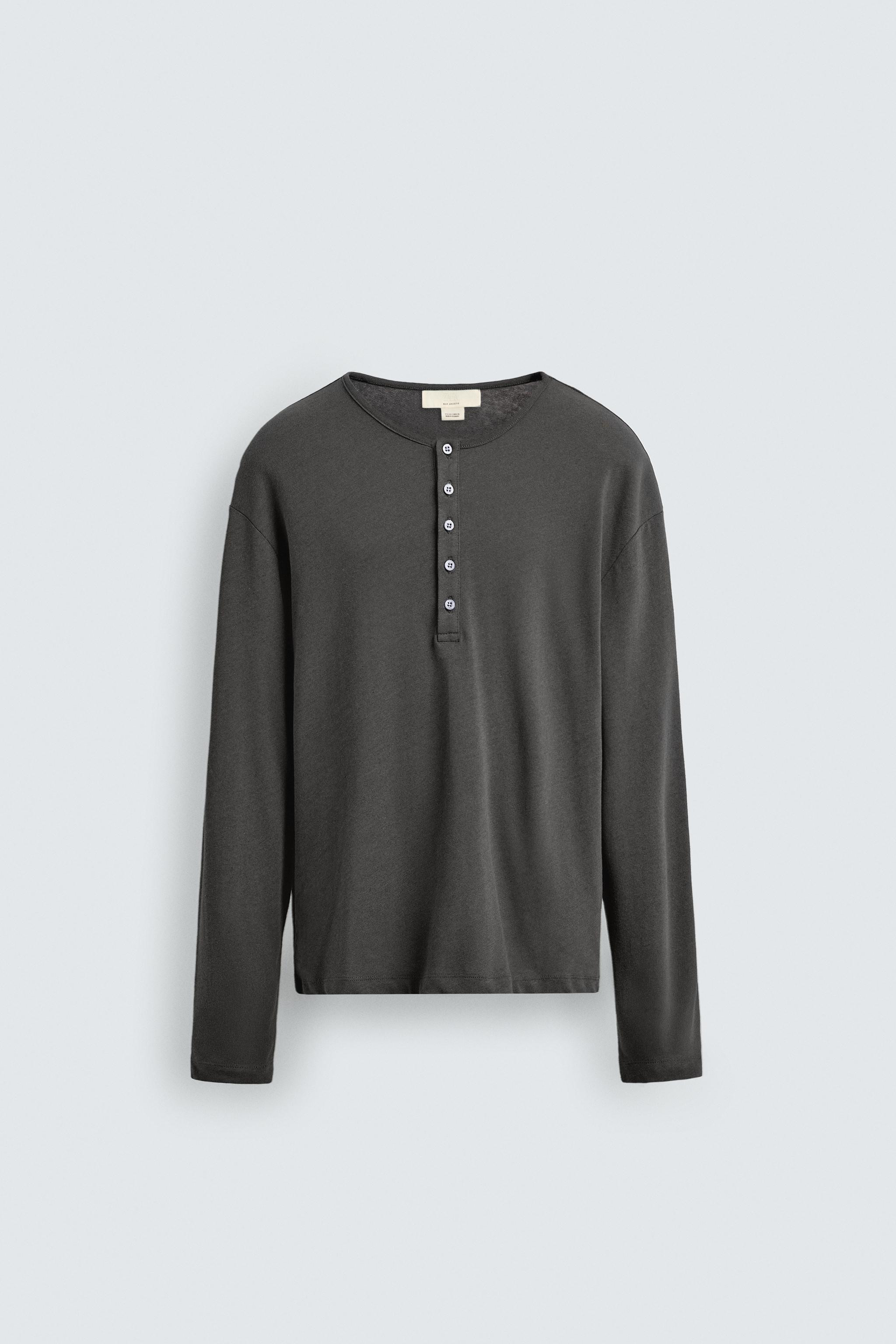 COTTON LINEN BLEND HENLEY T-SHIRT - Dark beige | ZARA United States
