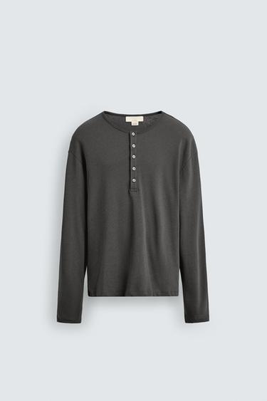 Лонгслив из хлопка и льна — LIMITED EDITION — ТЕМНО-СЕРЫЙ от Zara