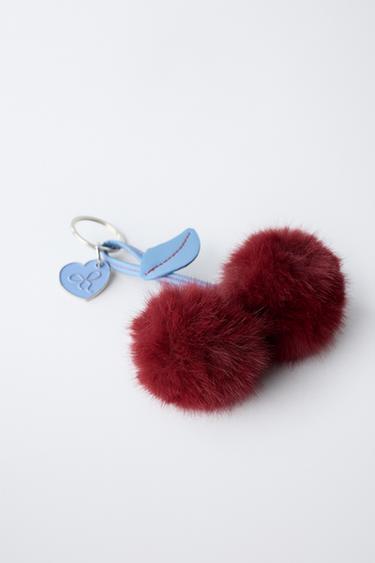 FAUX FUR CHERRY KEY RING - Burgundy by Zara - Image 1
