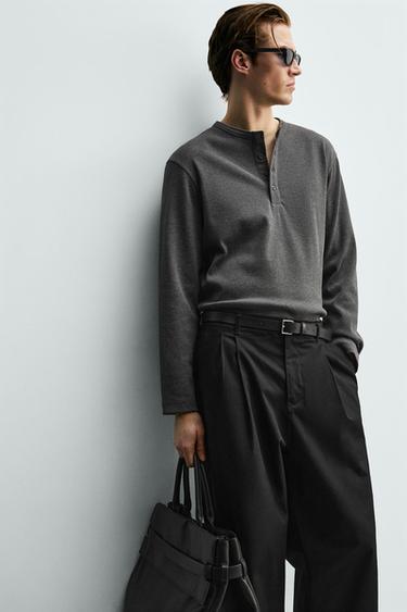 RIBBED HENLEY T-SHIRT - Dark grey by Zara - Image 6