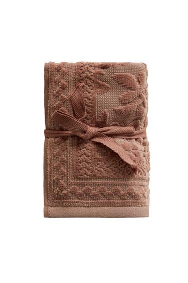 FLORAL JACQUARD BATH TOWEL (SET OF 3) - dark russet by Zara
