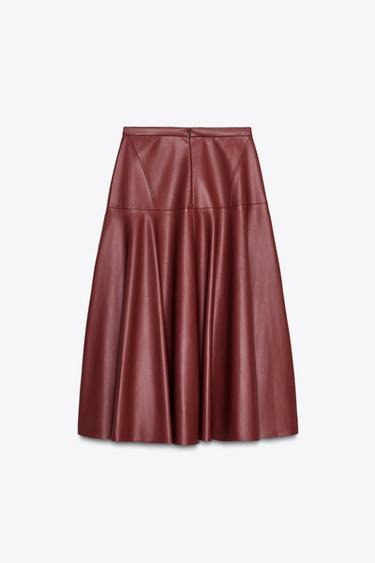 ZW COLLECTION LEATHER EFFECT MIDI SKIRT - Burgundy by Zara - Image 5