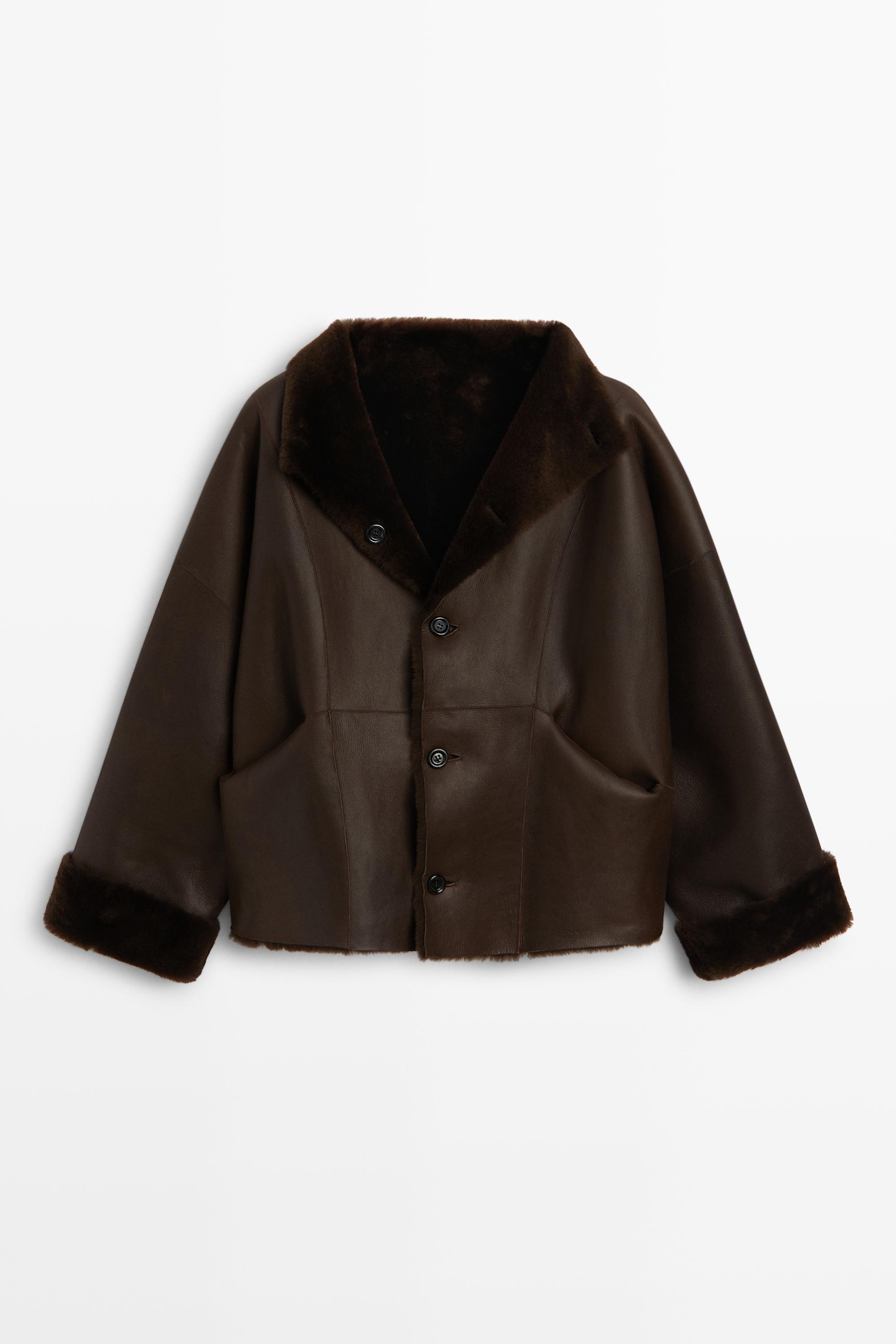 Manteau réversible en cuir avec fourrure