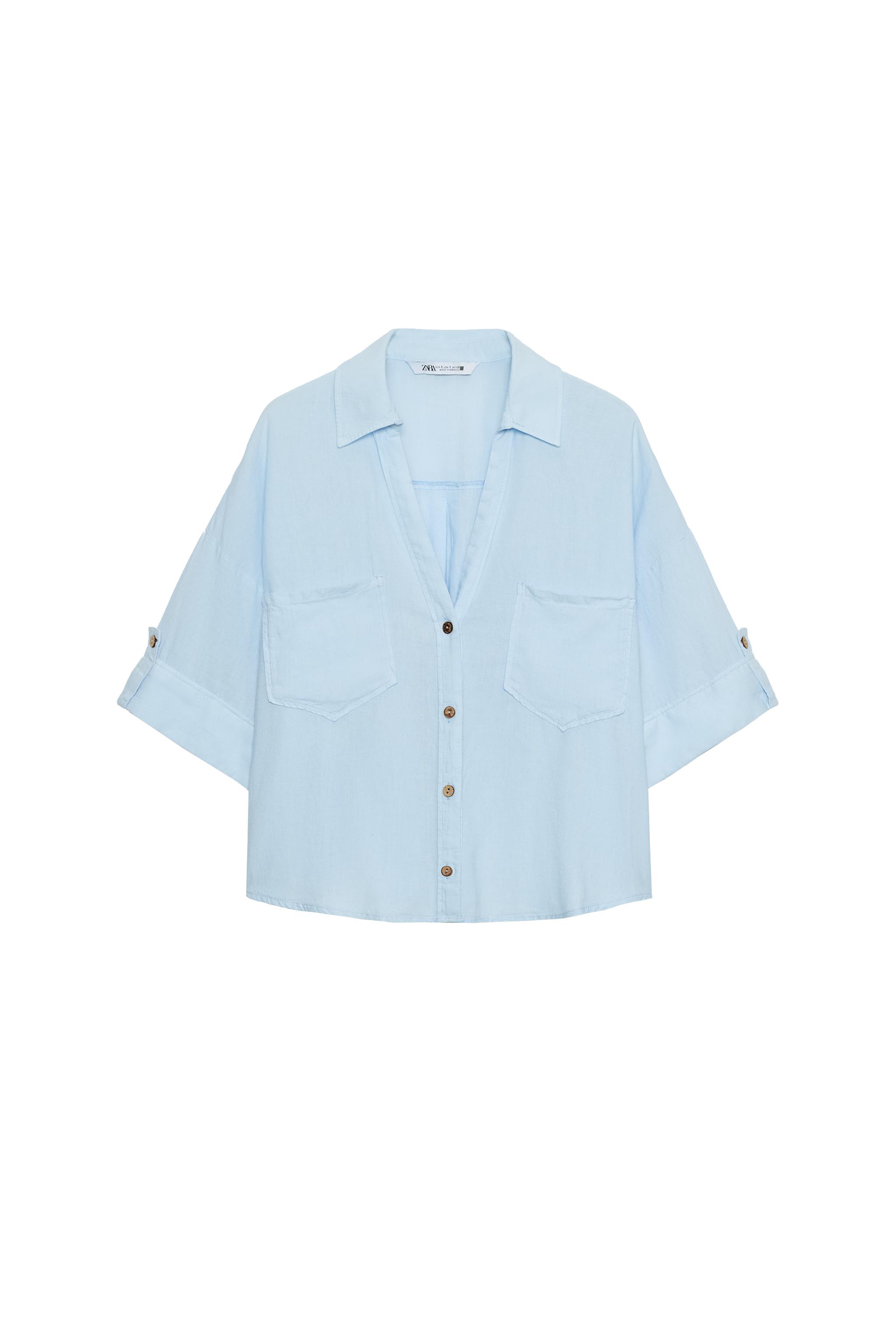CROPPED LINEN BLEND SHIRT - Sky blue | ZARA Canada