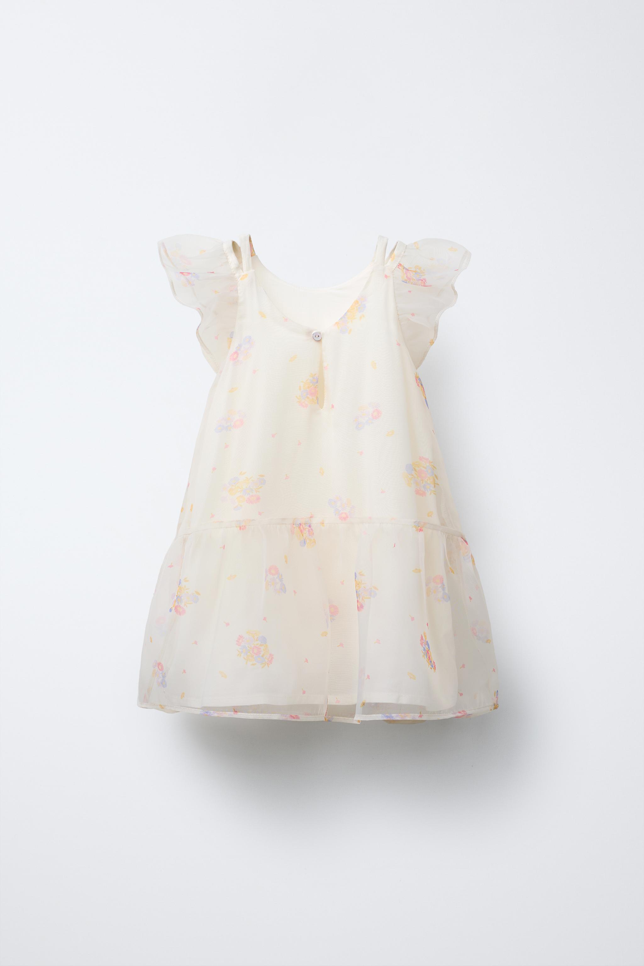 FLORAL PRINT ORGANZA DRESS - Ecru | ZARA United States